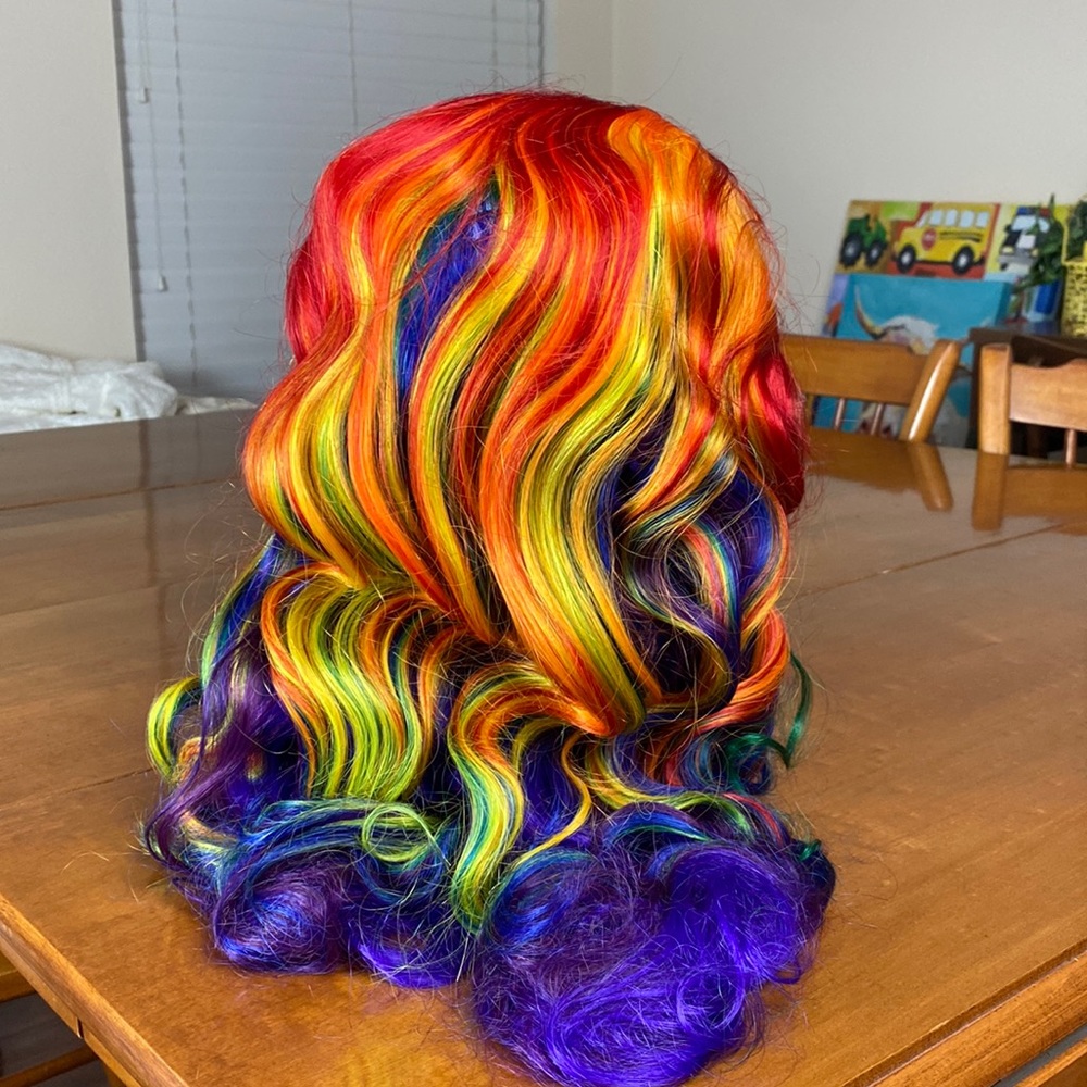 Rainbow multi color wig purple blue pink green Cosplay dancer costumer
